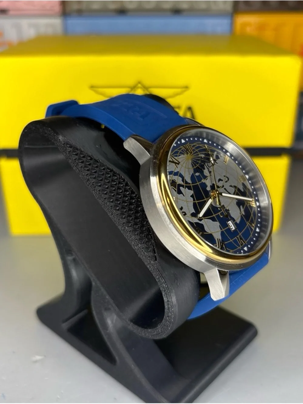 Invicta Ocean Voyage World Blue and Gold World Map Watch 45mm